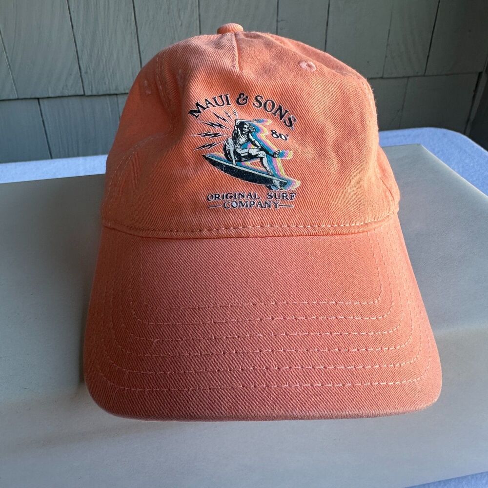 Maui and Sons Hat Adjustable Cotton Surfing Beach Cap Orange 80's Retro
